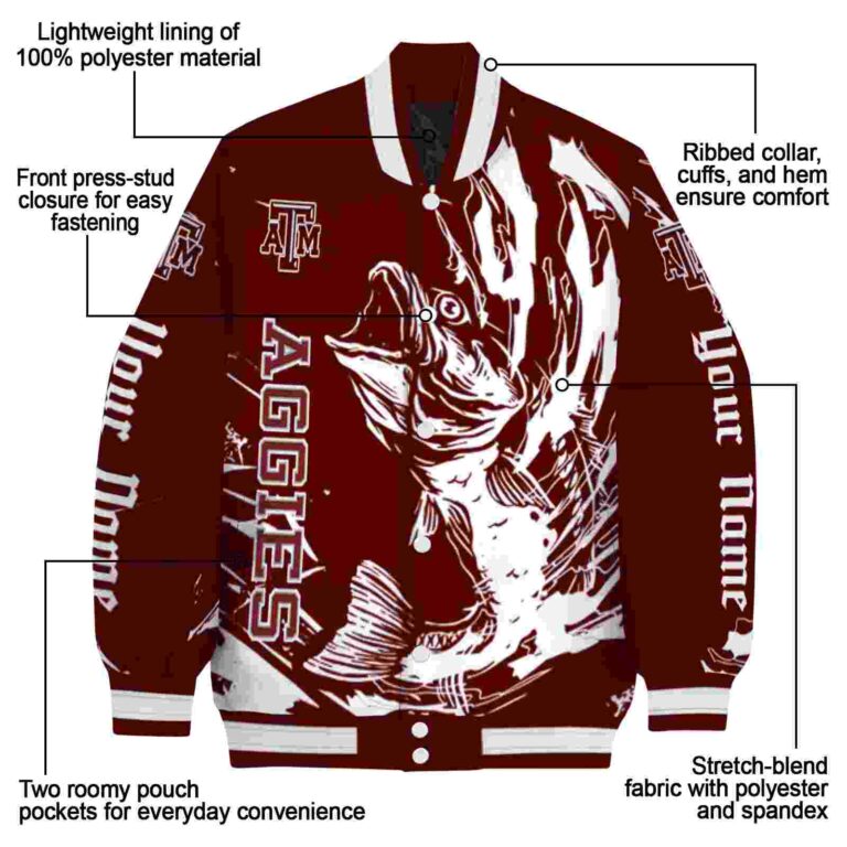customized texas am aggies fishing passion maroon white jacket new arrival