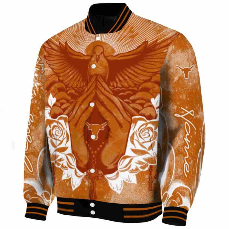 customized texas longhorns praying hands orange jacket best selling