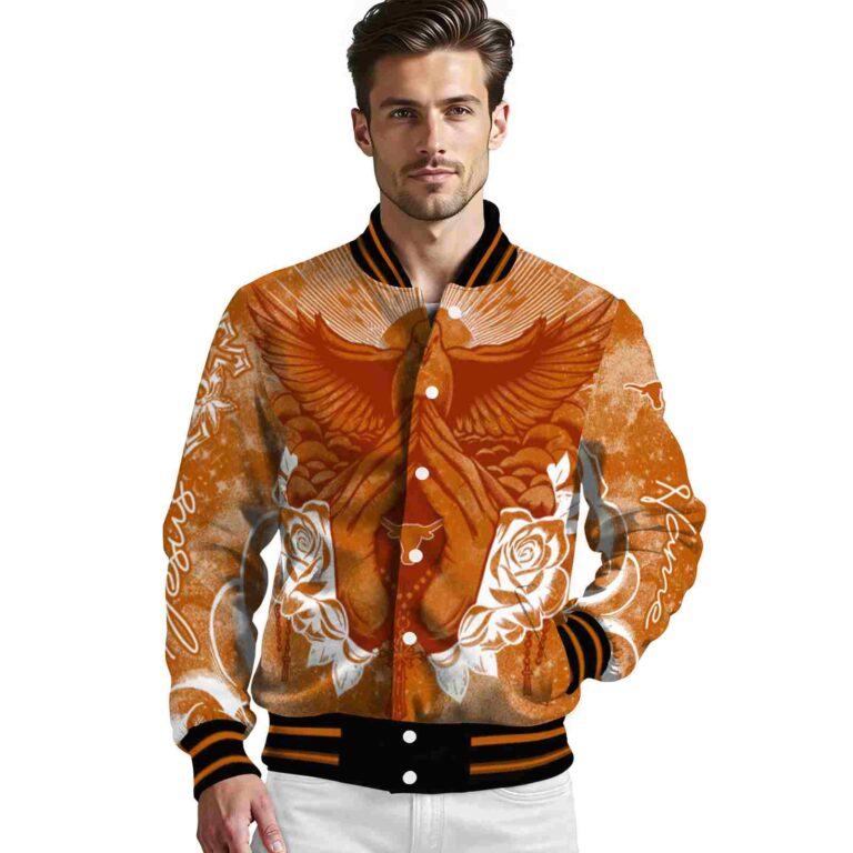 customized texas longhorns praying hands orange jacket high quality