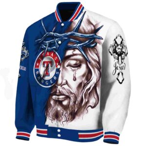 customized texas rangers jesus tears blue white jacket best selling