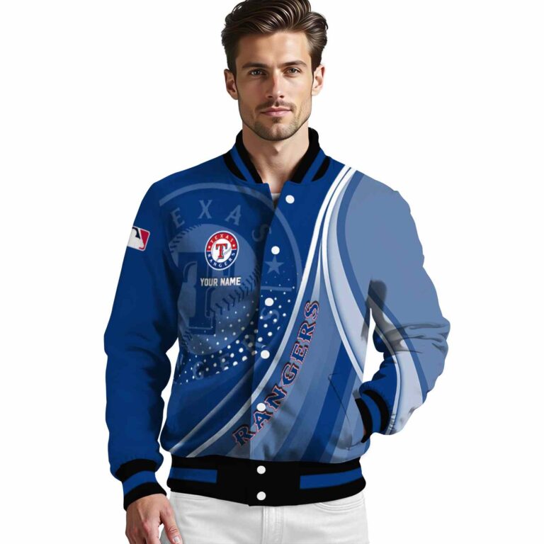 customized texas rangers wave patterns blue jacket high quality