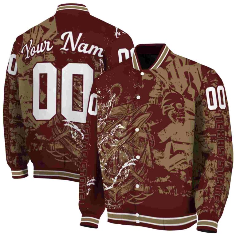 customized texas state bobcats fishing art maroon jacket fashion forward