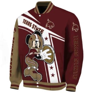 customized texas state bobcats mickey football maroon white jacket best selling