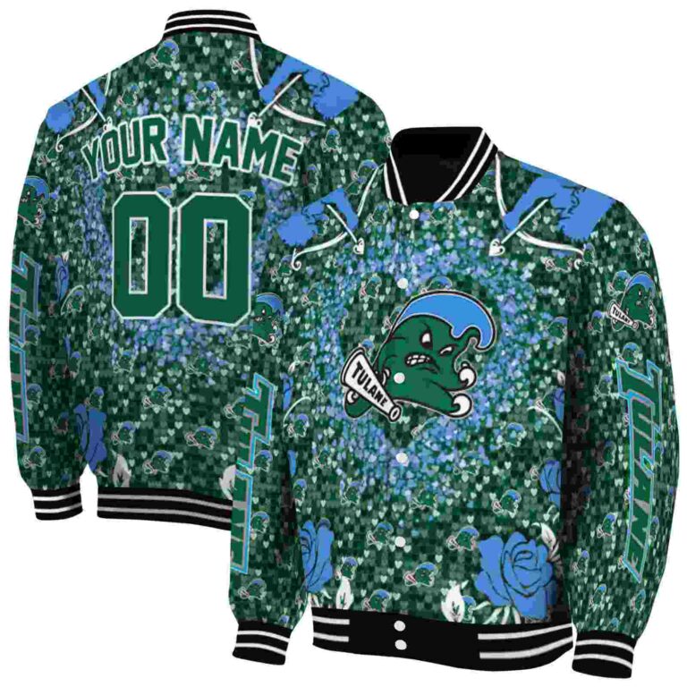 customized tulane green wave heart explosion green jacket fashion forward