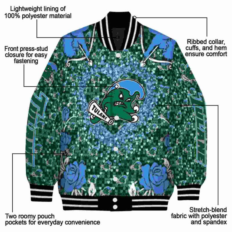 customized tulane green wave heart explosion green jacket new arrival