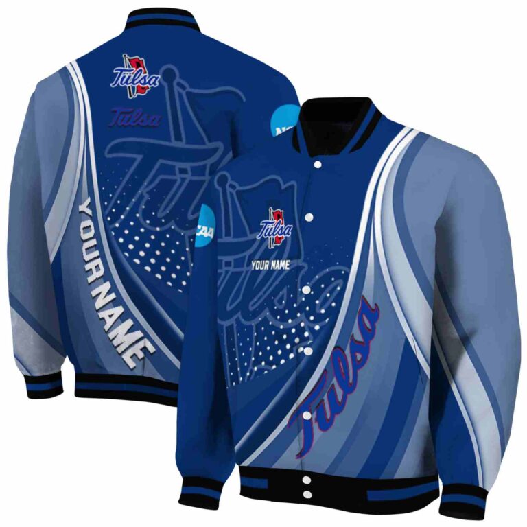 customized tulsa golden hurricane wave patterns blue jacket fashion forward