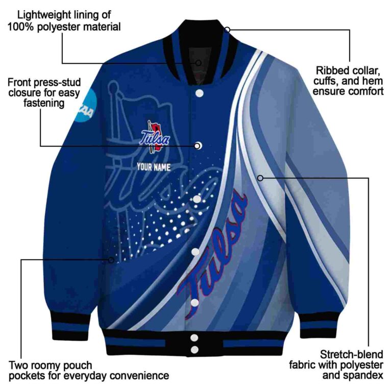 customized tulsa golden hurricane wave patterns blue jacket new arrival