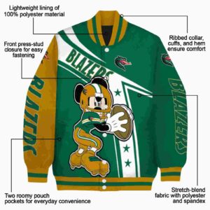 customized uab blazers mickey football green white jacket new arrival