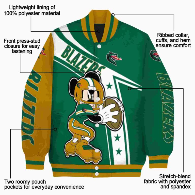 customized uab blazers mickey football green white jacket new arrival