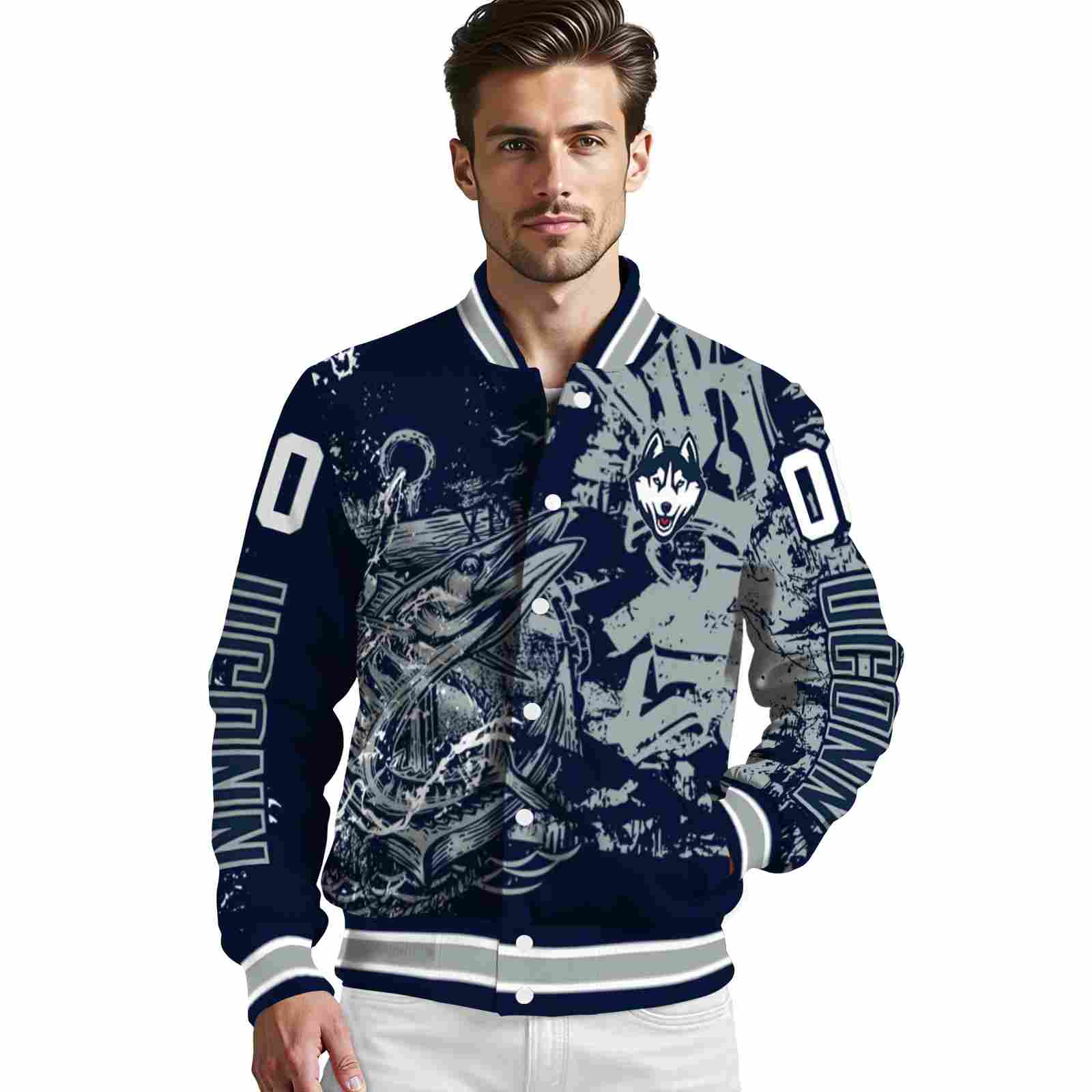 customized uconn huskies fishing art blue jacket high quality customized uconn huskies fishing art blue jacket high quality