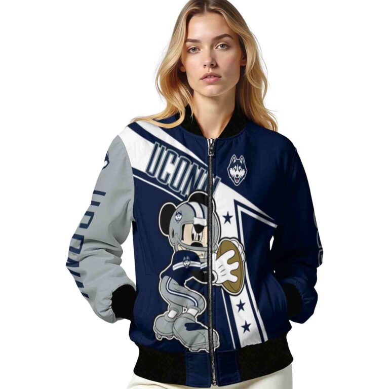 customized uconn huskies mickey football blue white jacket latest model