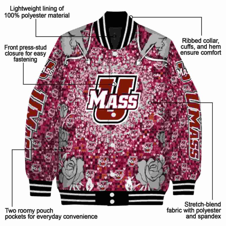 customized umass minutemen heart explosion red jacket new arrival