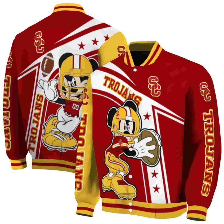 customized usc trojans mickey football red white jacket fashion forward
