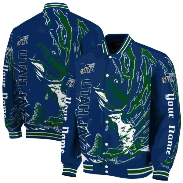 customized utah jazz fishing passion navy white jacket fashion forward