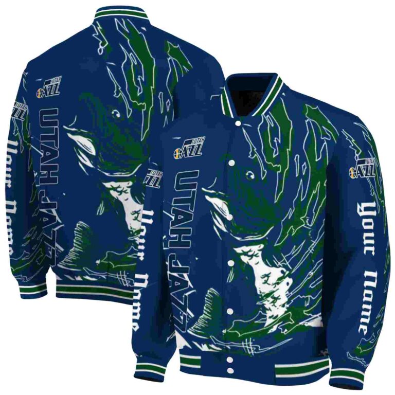 customized utah jazz fishing passion navy white jacket fashion forward