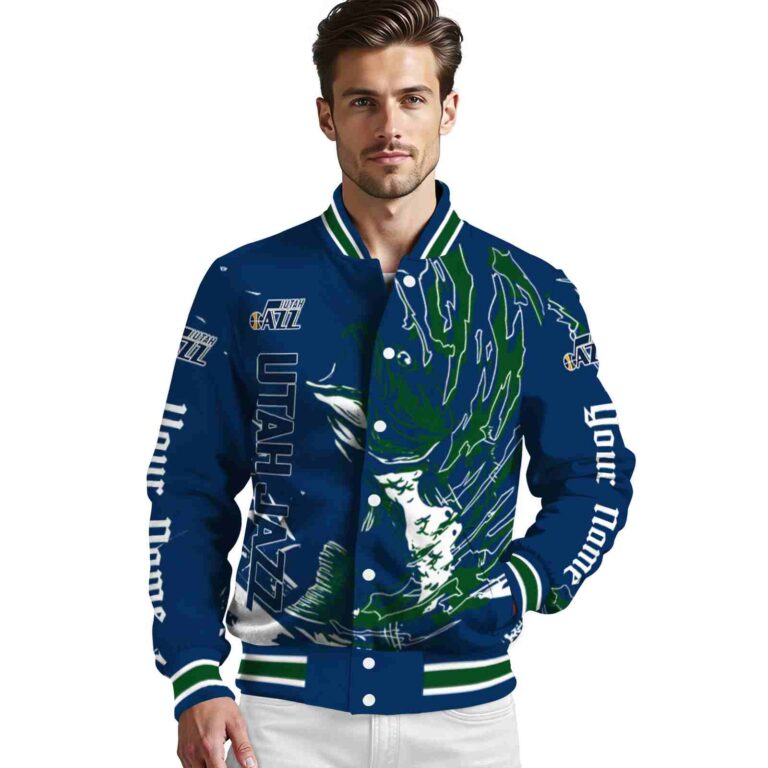customized utah jazz fishing passion navy white jacket high quality