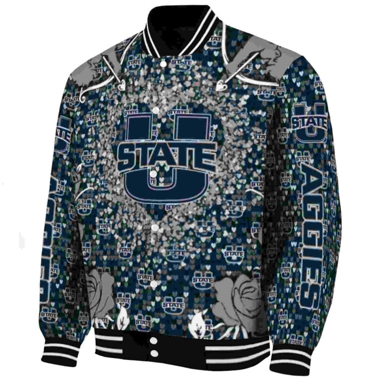 customized utah state aggies heart explosion navy jacket best selling