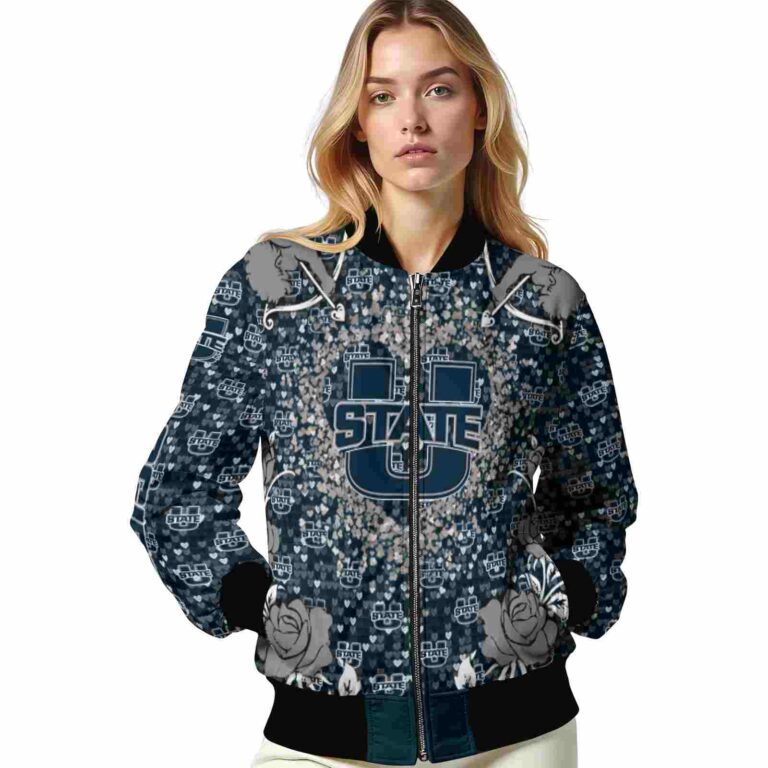 customized utah state aggies heart explosion navy jacket latest model