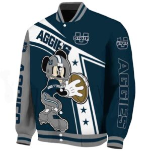 customized utah state aggies mickey football navy white jacket best selling