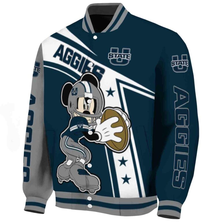 customized utah state aggies mickey football navy white jacket best selling