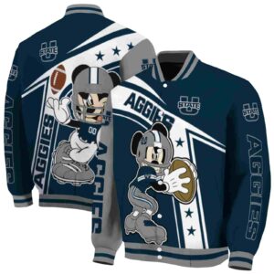customized utah state aggies mickey football navy white jacket fashion forward