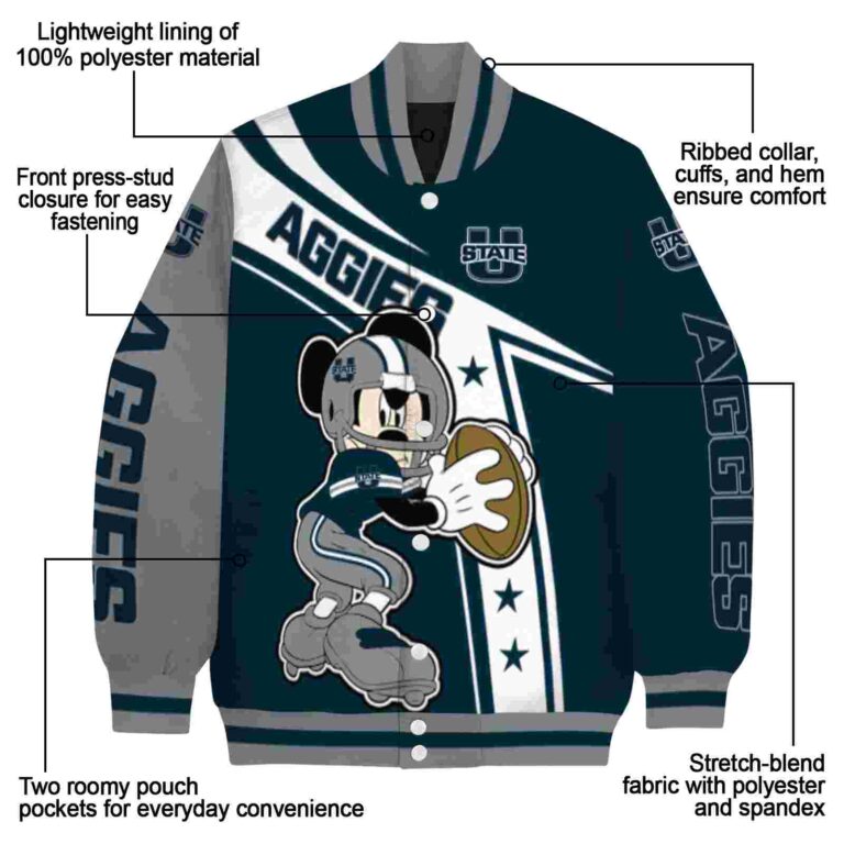 customized utah state aggies mickey football navy white jacket new arrival