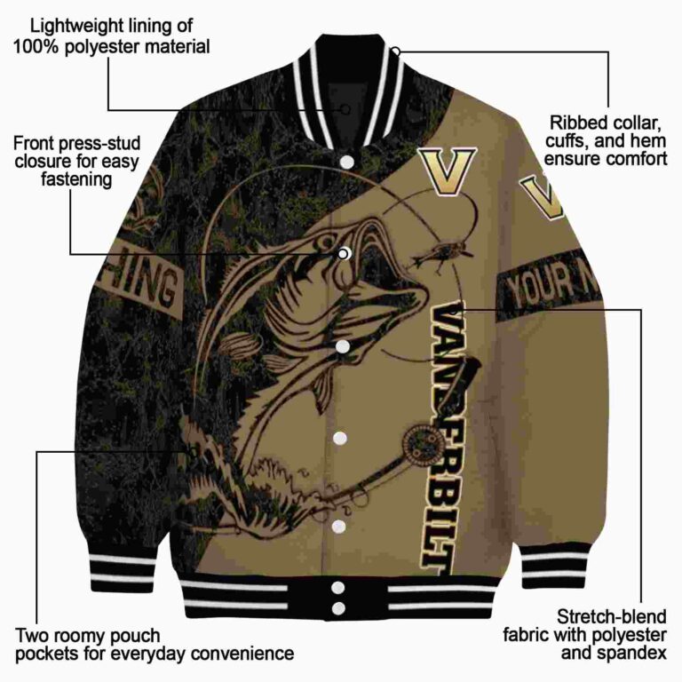 customized vanderbilt commodores fishing rod gold jacket new arrival