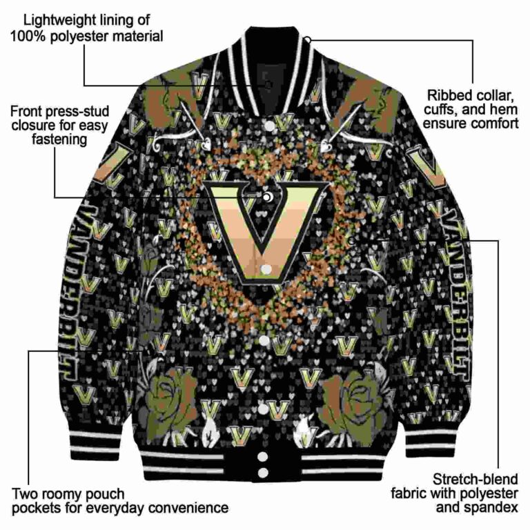 customized vanderbilt commodores heart explosion black jacket new arrival