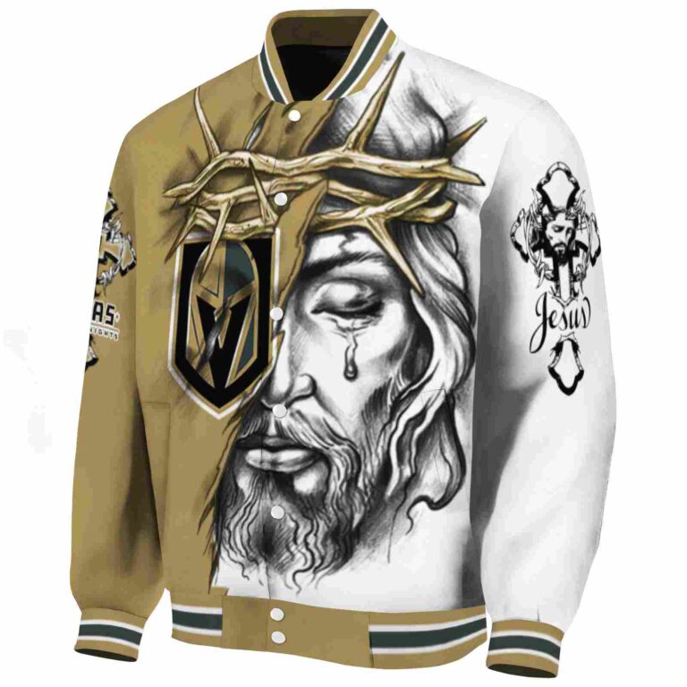 customized vegas golden knights jesus tears tan white jacket best selling
