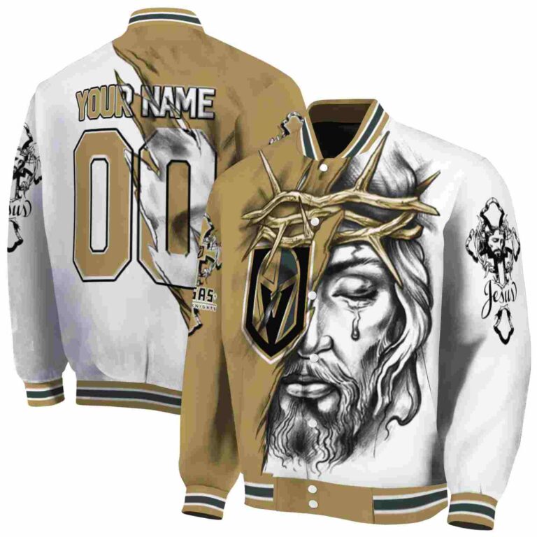 customized vegas golden knights jesus tears tan white jacket fashion forward