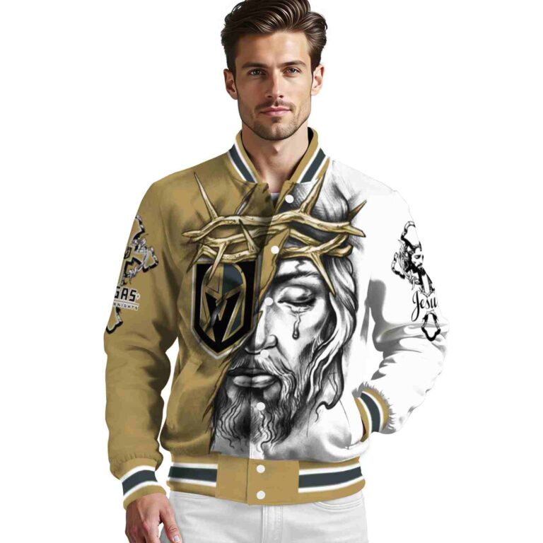 customized vegas golden knights jesus tears tan white jacket high quality