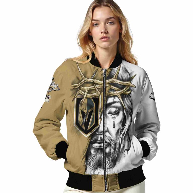 customized vegas golden knights jesus tears tan white jacket latest model