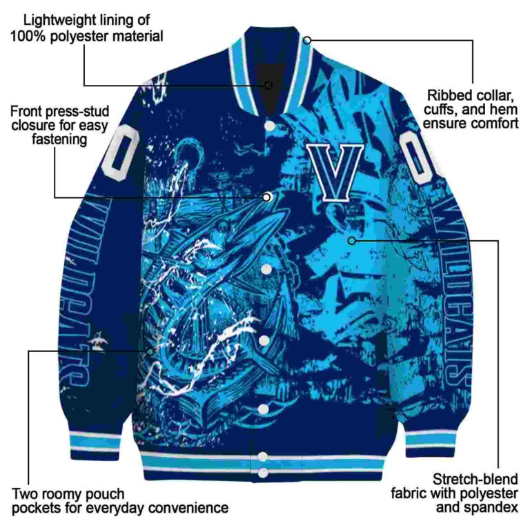 customized villanova wildcats fishing art navy jacket new arrival