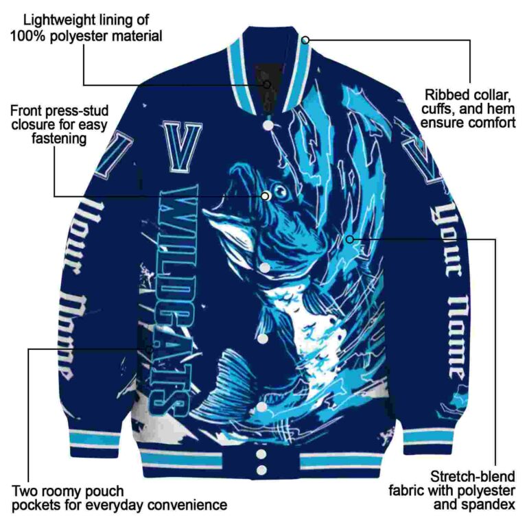 customized villanova wildcats fishing passion navy white jacket new arrival