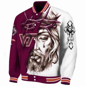 customized virginia tech hokies jesus tears maroon white jacket best selling