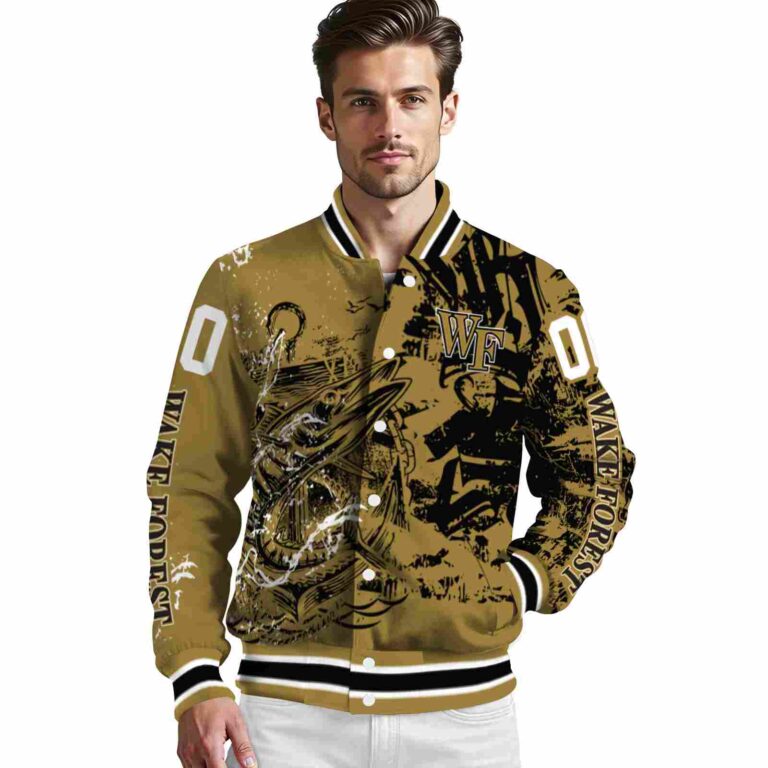 customized wake forest demon deacons fishing art gold jacket high quality