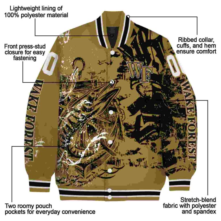 customized wake forest demon deacons fishing art gold jacket new arrival