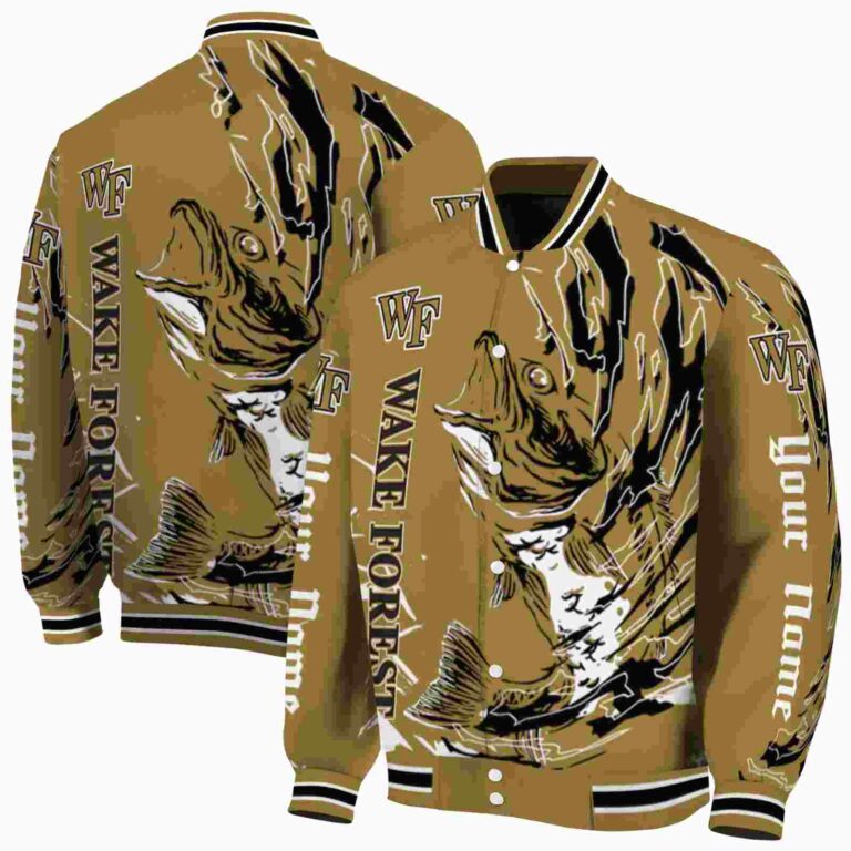 customized wake forest demon deacons fishing passion gold white jacket fashion forward