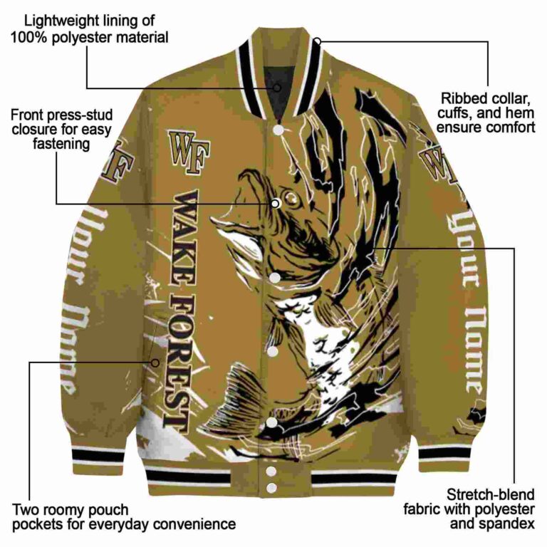 customized wake forest demon deacons fishing passion gold white jacket new arrival