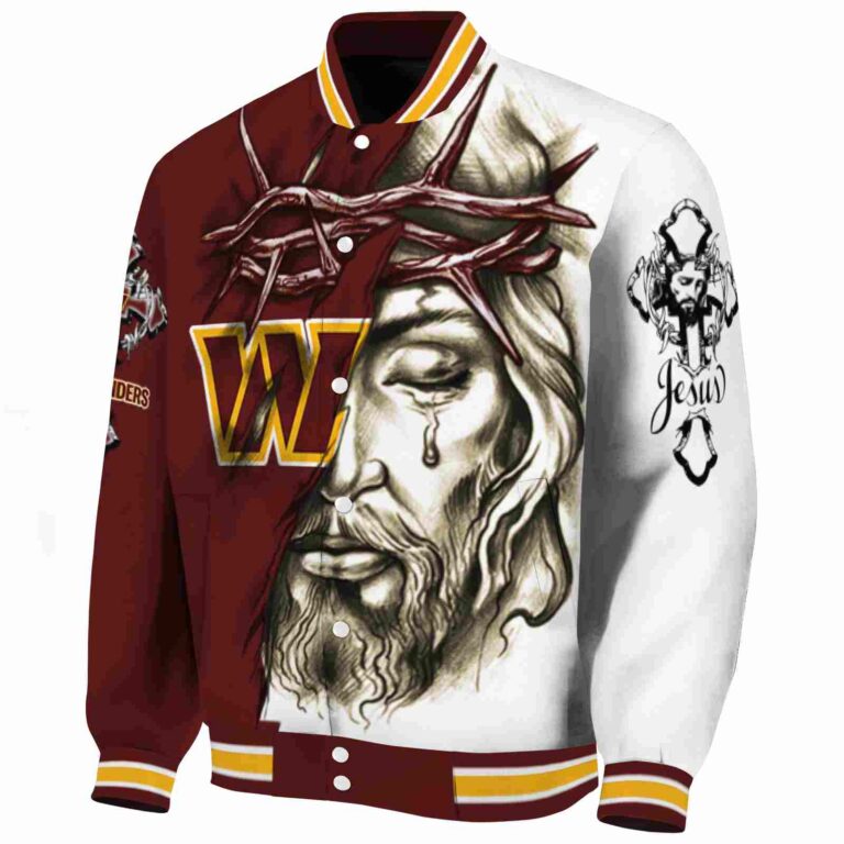 customized washington commanders jesus tears burgundy white jacket best selling