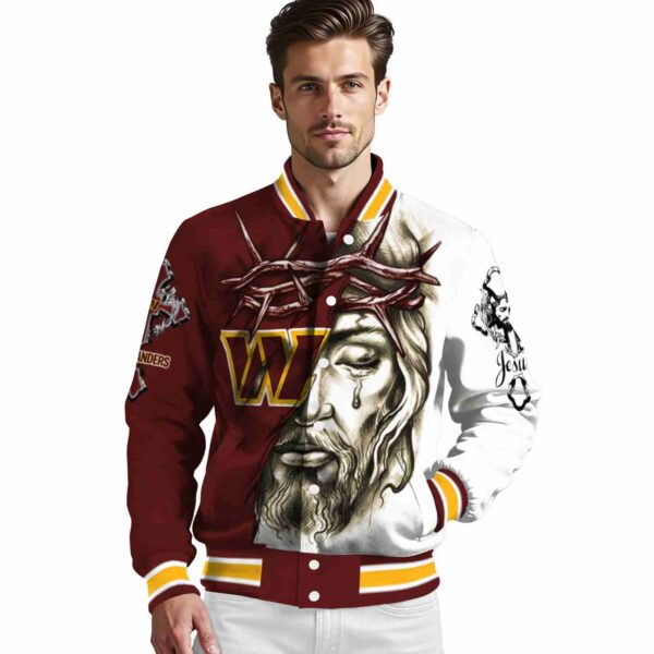 customized washington commanders jesus tears burgundy white jacket high quality