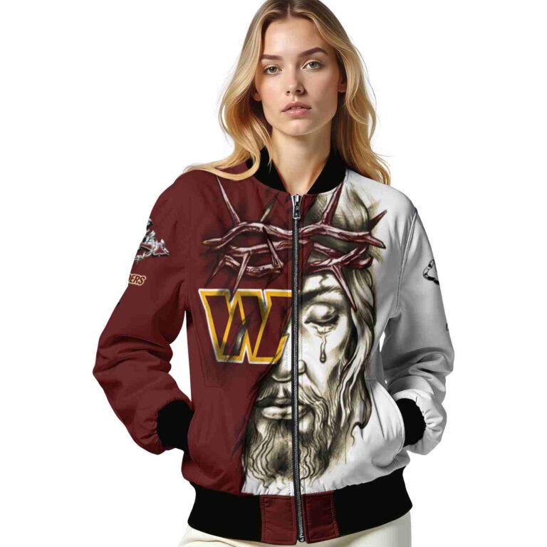 customized washington commanders jesus tears burgundy white jacket latest model