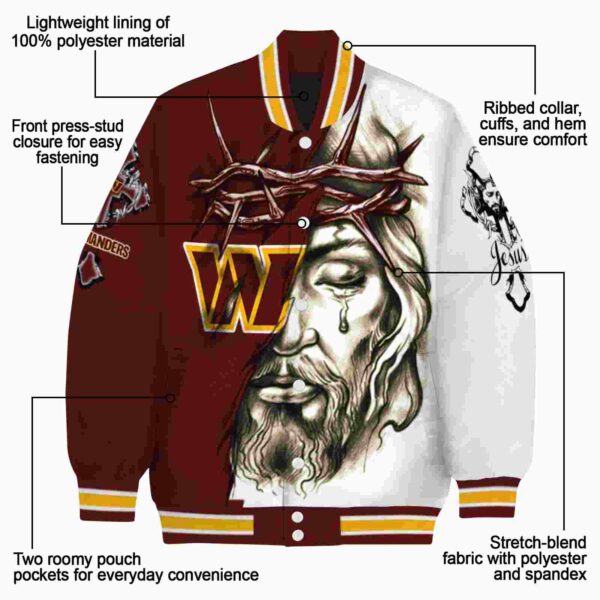 customized washington commanders jesus tears burgundy white jacket new arrival