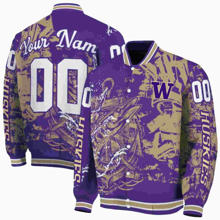 customized washington huskies fishing art purple jacket fashion forward