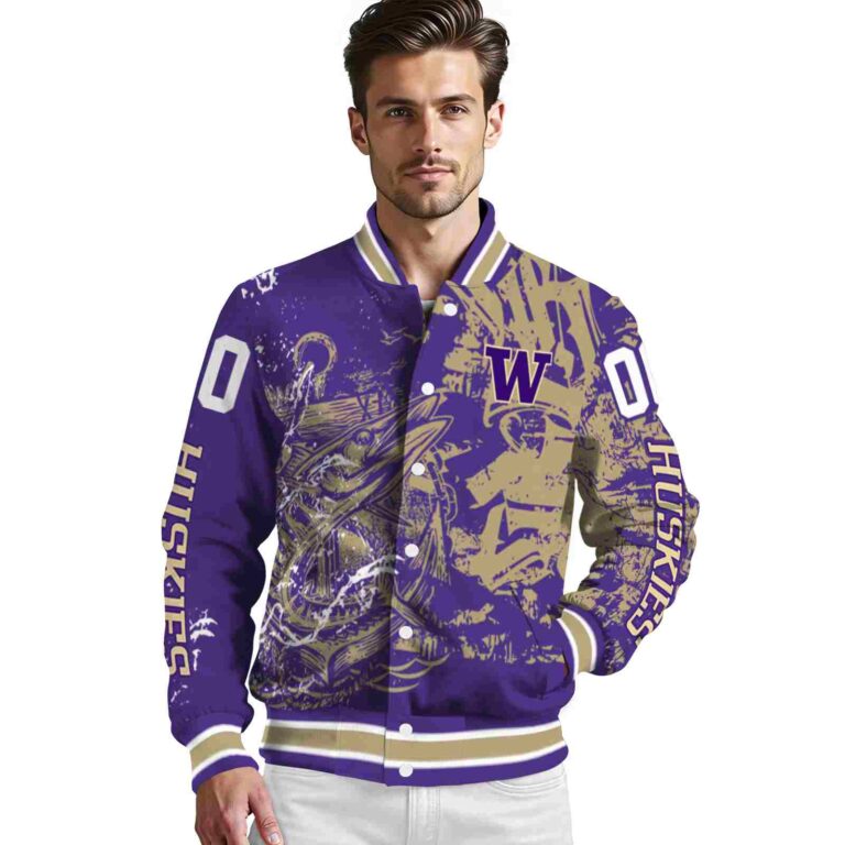 customized washington huskies fishing art purple jacket high quality