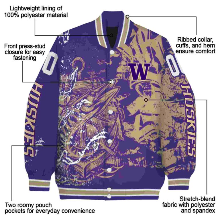 customized washington huskies fishing art purple jacket new arrival