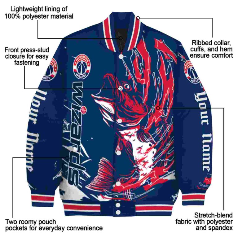 customized washington wizards fishing passion blue white jacket new arrival
