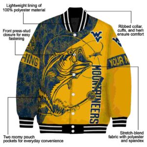 customized west virginia mountaineers fishing rod gold jacket new arrival