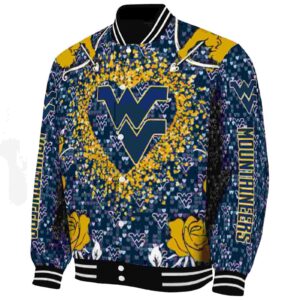 customized west virginia mountaineers heart explosion blue jacket best selling