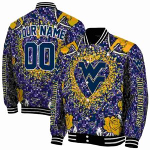 customized west virginia mountaineers heart explosion blue jacket fashion forward